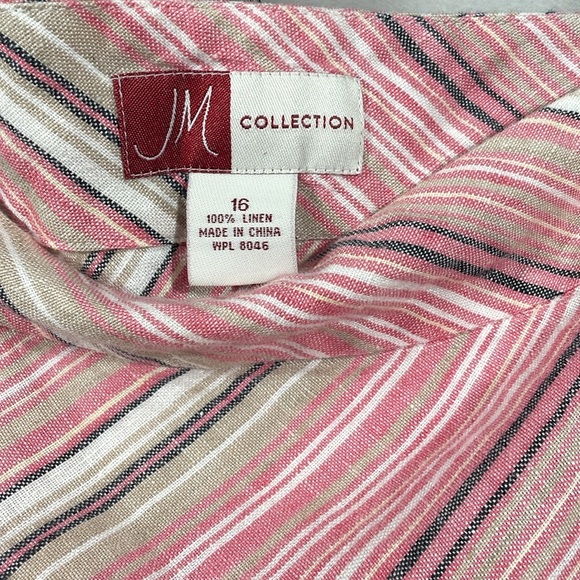 JM Collection Pink white and tan Midi Skirt extremely soft linen , move’s nicely - Picture 2 of 3